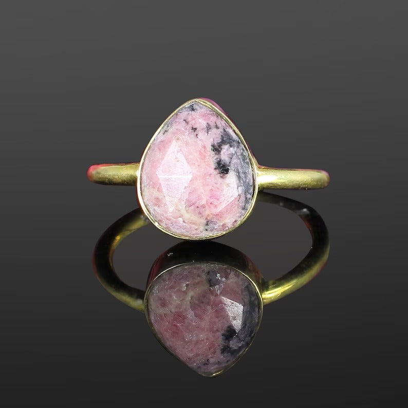 Natural Rhodonite Gemstone 92.5 Sterling Silver Ring