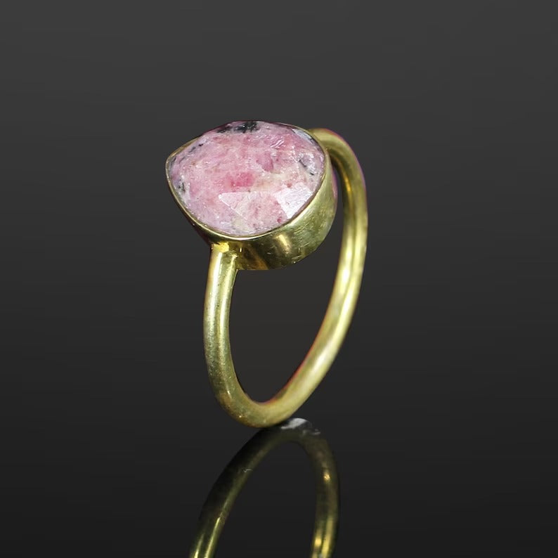 Natural Rhodonite Gemstone 92.5 Sterling Silver Ring