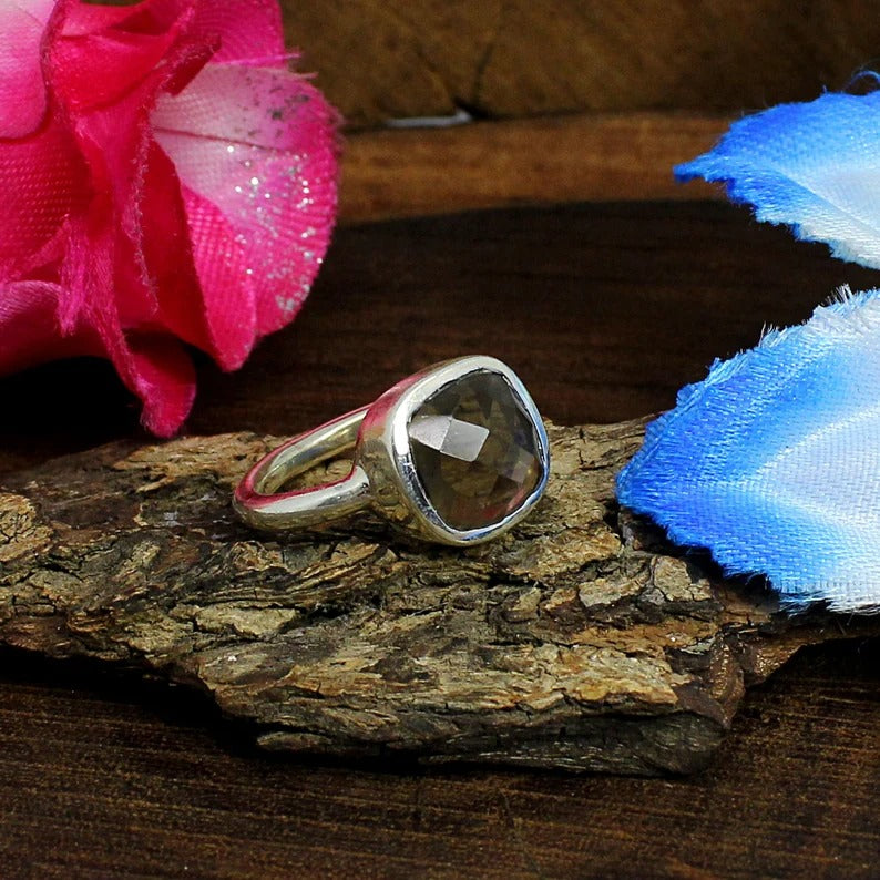 Smoky Quartz Gemstone 92.5 Sterling Silver Ring