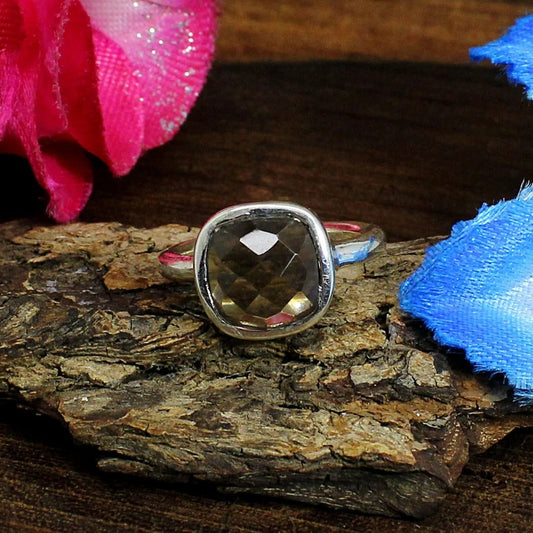 Smoky Quartz Gemstone 92.5 Sterling Silver Ring