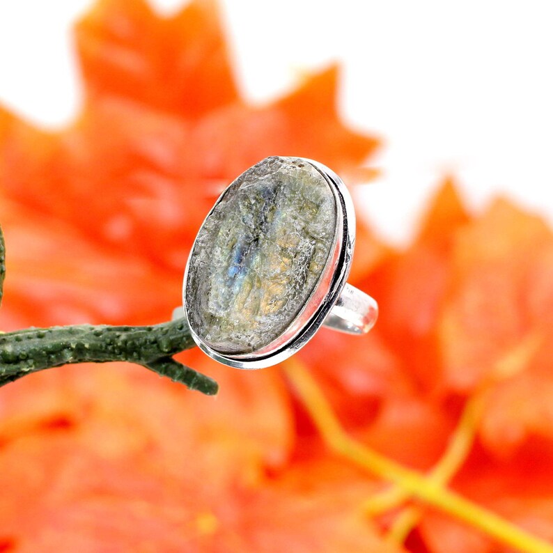 Raw Labradorite Gemstone 92.5 Sterling Silver Ring