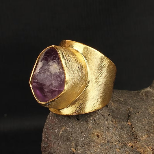 Raw Purple Amethyst Gemstone 92.5 Sterling Silver Ring