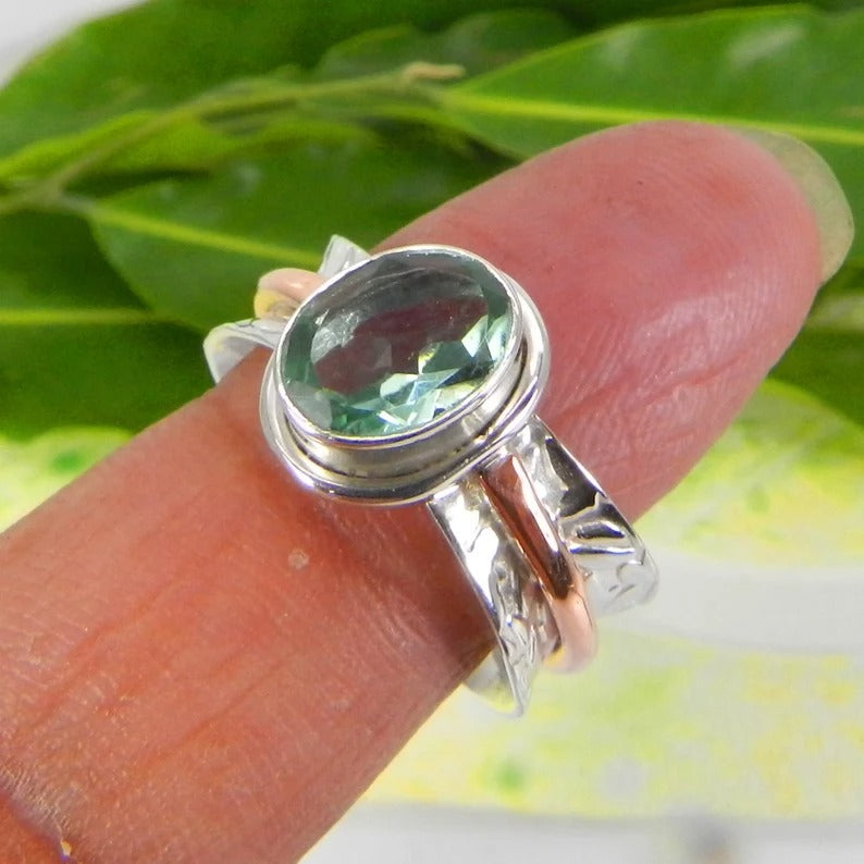 Aquamarine Gemstone Two Tone Plating 92.5 Sterling Silver Ring