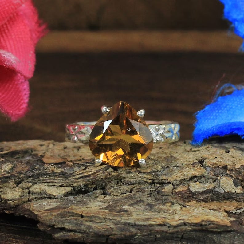 Citrine Gemstone 92.5 Silver Ring