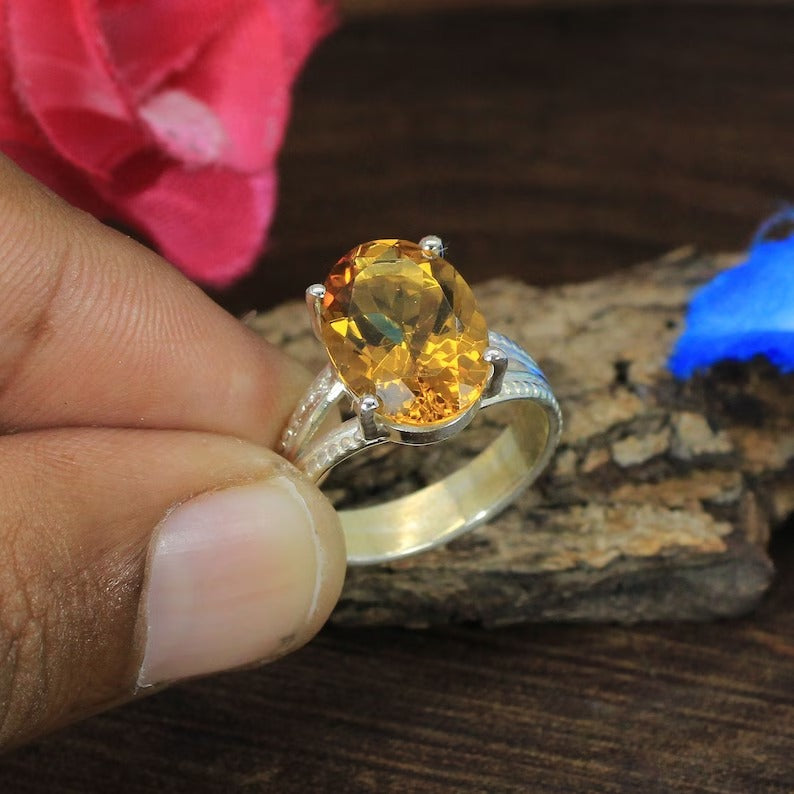 Citrine Gemstone Silver Ring