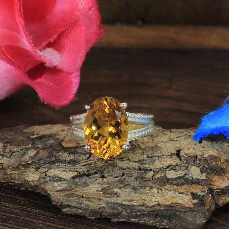 Citrine Gemstone Silver Ring