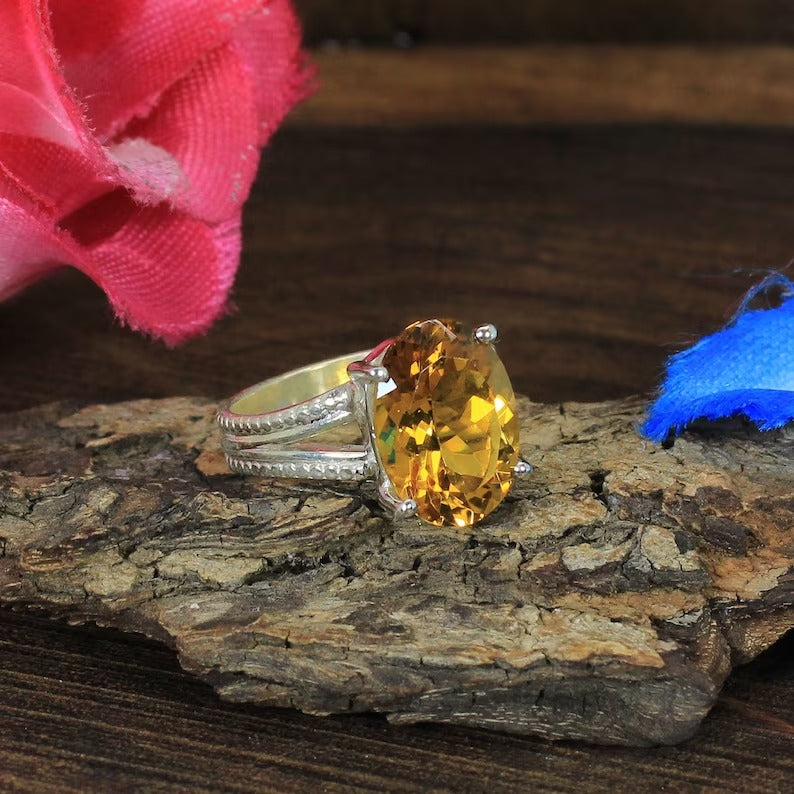 Citrine Gemstone Silver Ring