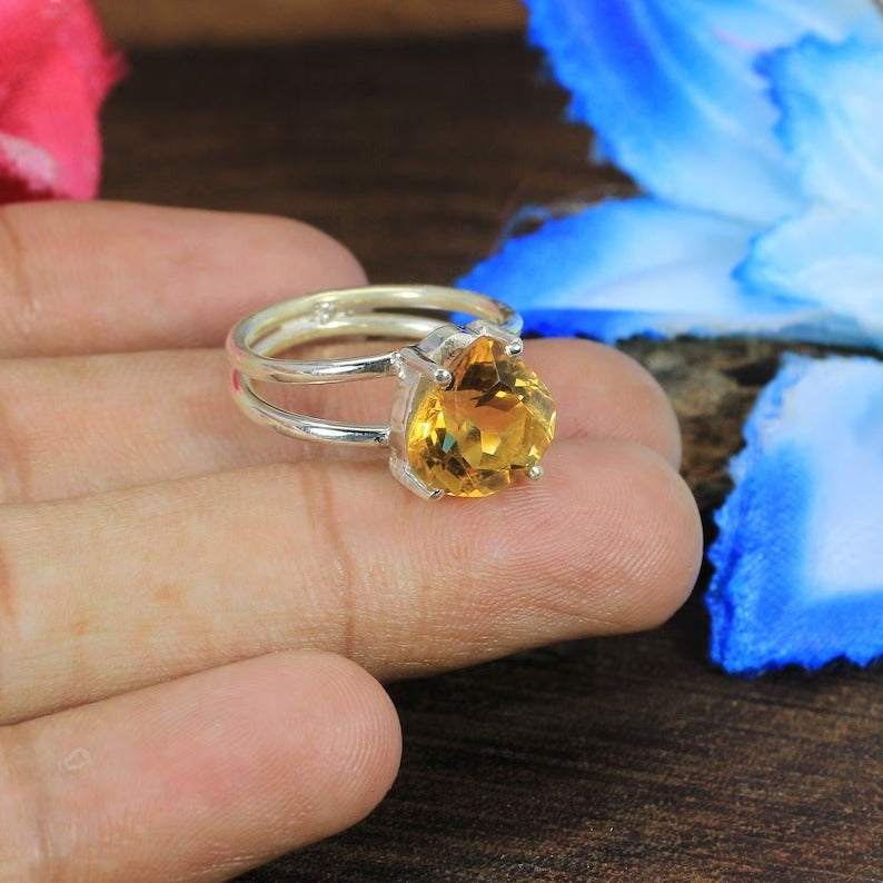 Natural Citrine 925 Sterling Silver Ring