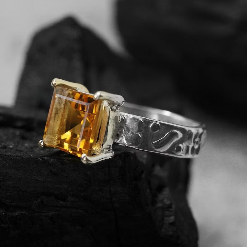 Citrine Gemstone 92.5 Sterling Silver Ring