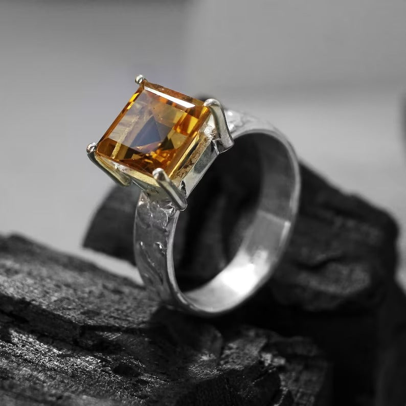 Citrine Gemstone 92.5 Sterling Silver Ring