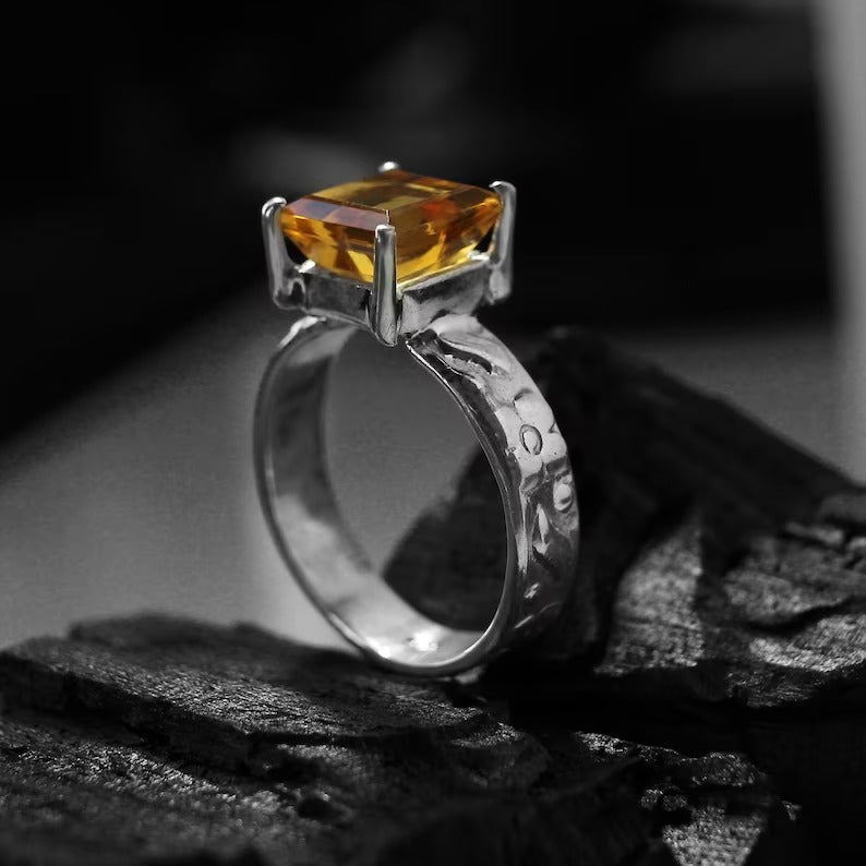 Citrine Gemstone 92.5 Sterling Silver Ring