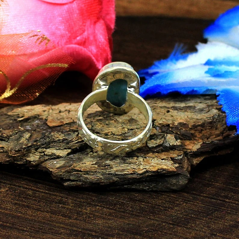 Natural Larimar Gemstone 92.5 Sterling Silver Ring