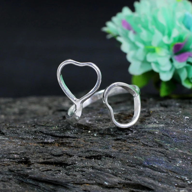 Double Heart Chunky 92.5 Silver Ring