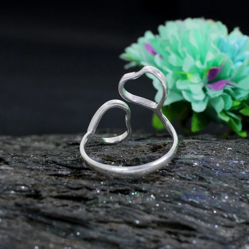 Double Heart Chunky 92.5 Silver Ring