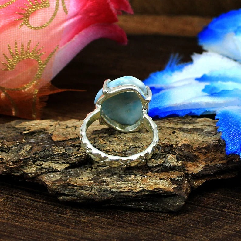 Larimar 925 Sterling Silver Prong Set Ring