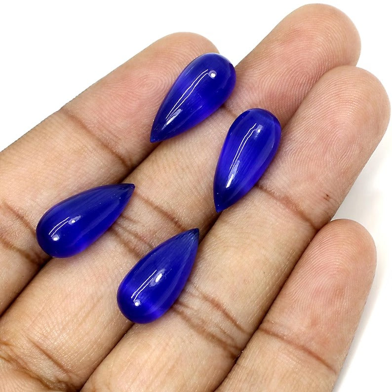 Synthetic Blue Cats Eye Gemstone Drop Beads