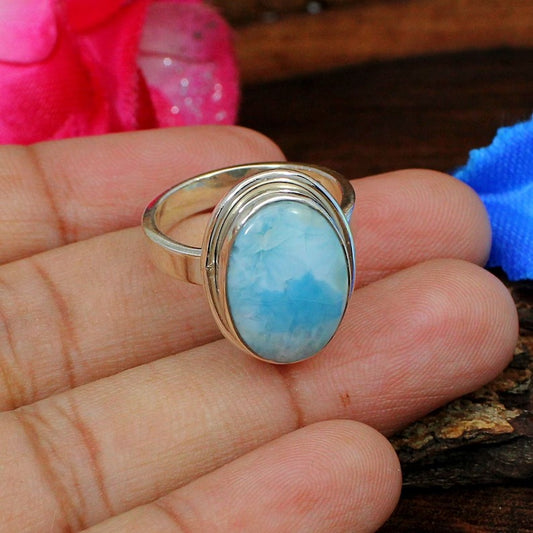 Larimar Gemstone Sterling Silver Ring