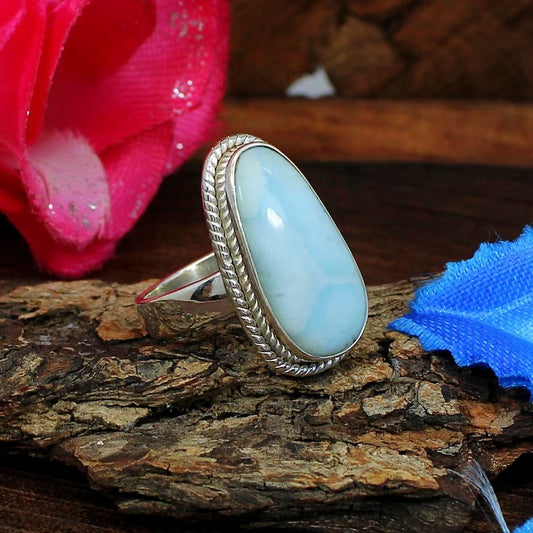 Natural Larimar Bezel Set 92.5 Sterling Silver Ring