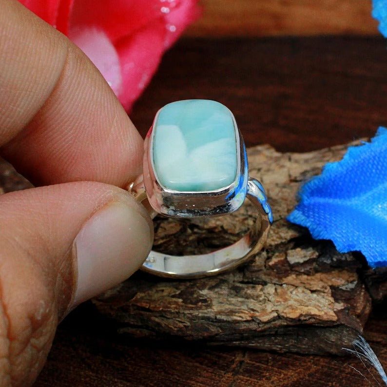 Cushion Shape Larimar 92.5 Silver Ring