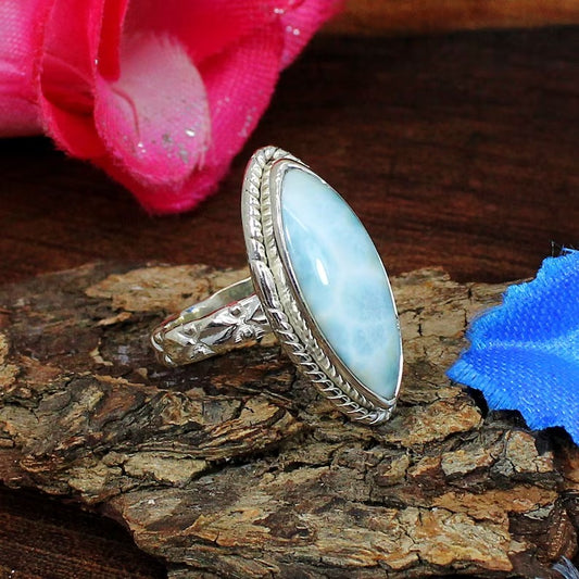 Marquise Shape Larimar 92.5 Sterling Silver Ring