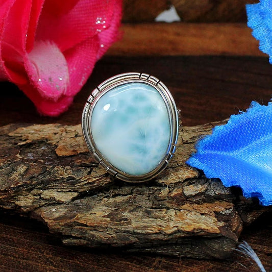 Fancy Shape Larimar Gemstone 92.5 Silver Ring