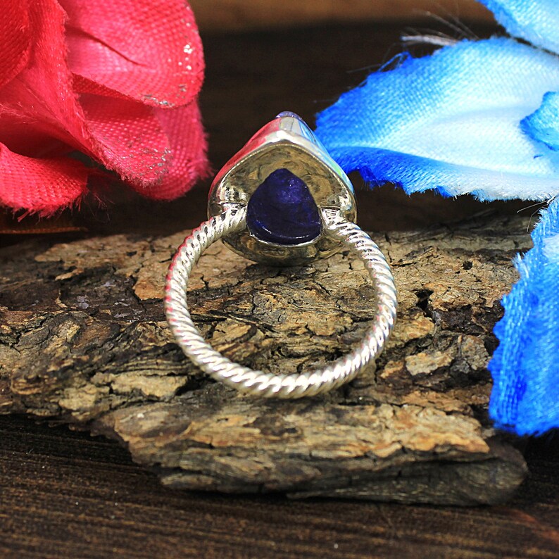 Pear Shape Natural Tanzanite Gemstone 92.5 Sterling Silver Ring