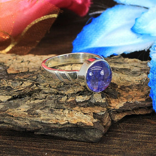 Round Tanzanite Gemstone 92.5 Silver Ring