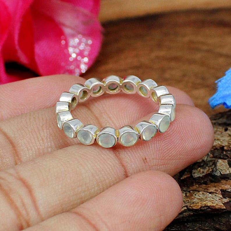 92.5 Sterling Silver White Onyx Gemstone Eternity Band Ring