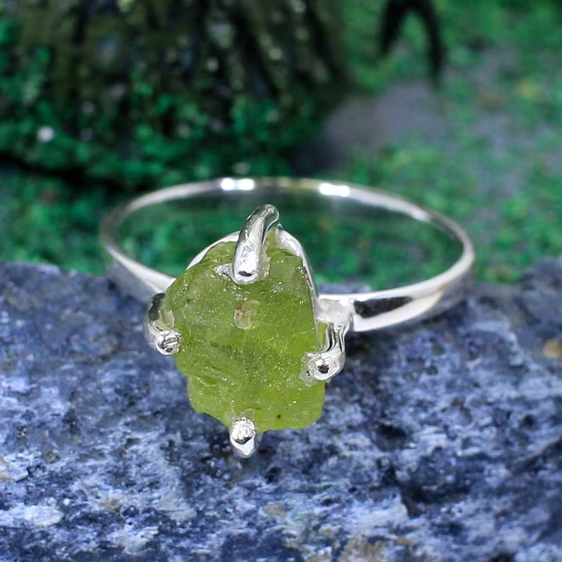 Natural Raw Peridot 92.5 Sterling SiLVER Ring