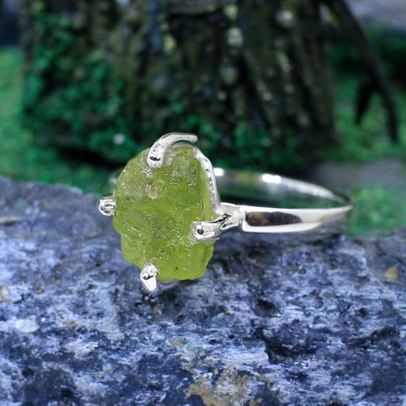 Natural Raw Peridot 92.5 Sterling SiLVER Ring