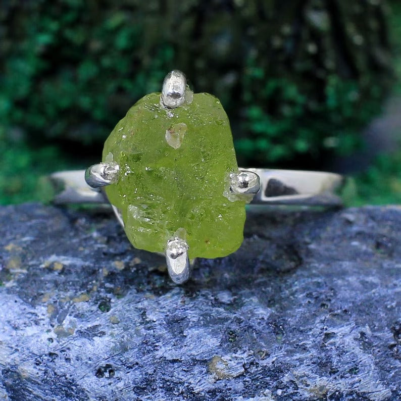 Natural Raw Peridot 92.5 Sterling SiLVER Ring