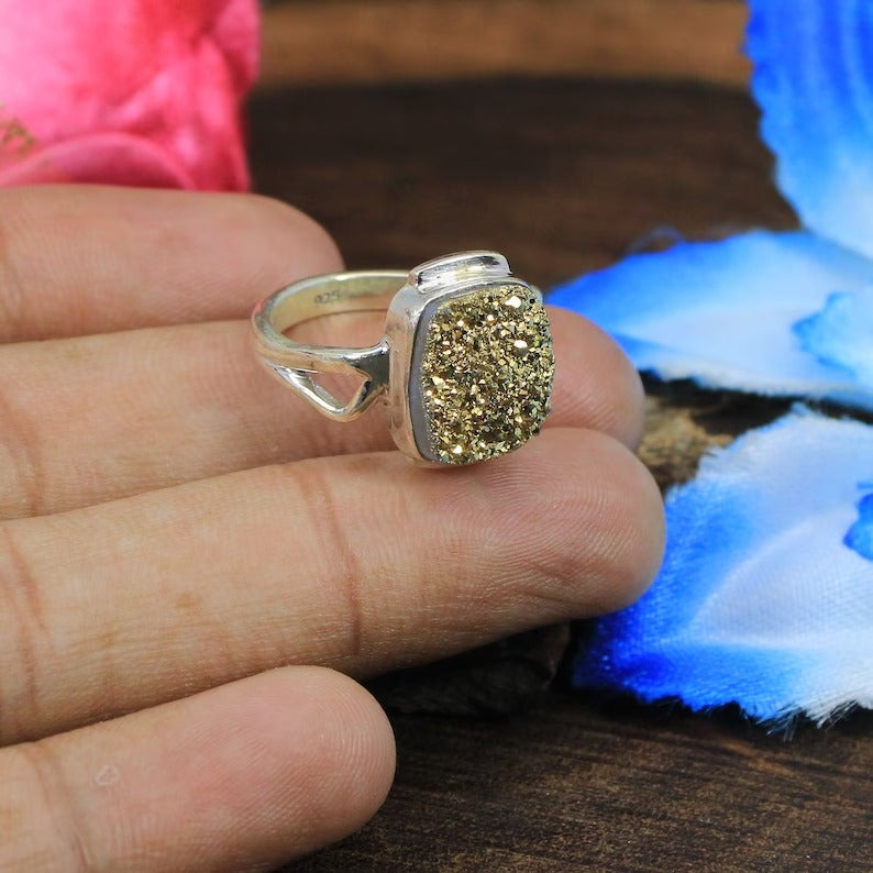 Coated Druzy 925 Sterling Designer Ring