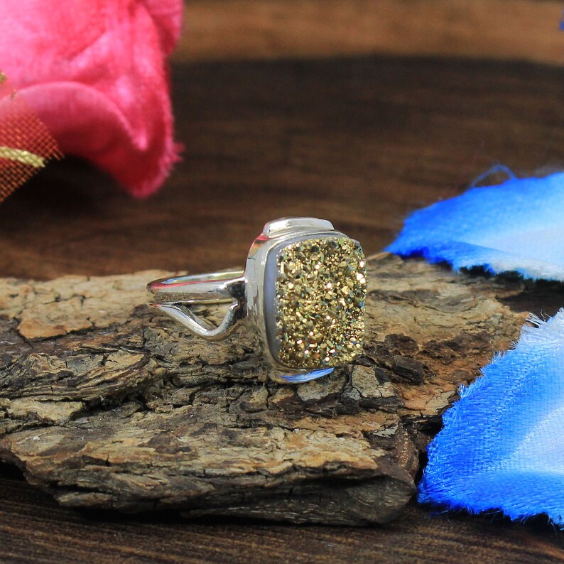 Coated Druzy 925 Sterling Designer Ring