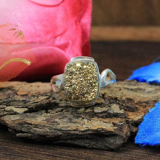 Coated Druzy 925 Sterling Designer Ring