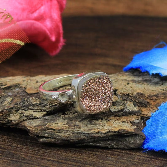 Natural Coated Druzy 92.5 Sterling Silver Ring