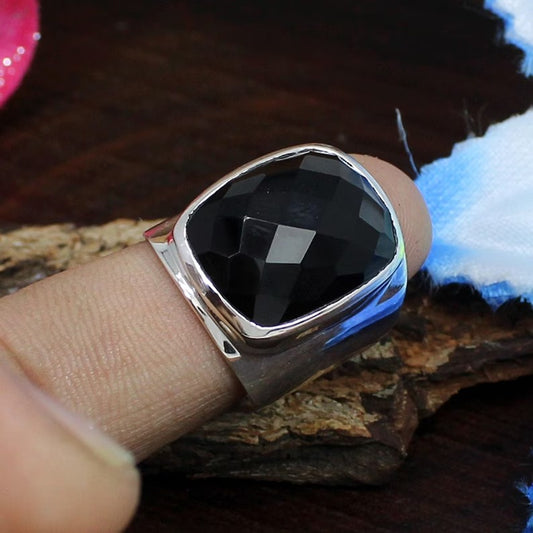 Black Onyx Gemstone Cocktail 92.5 Sterling Silver Ring