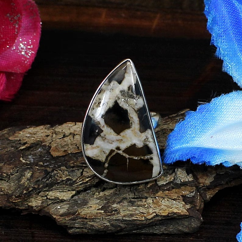 Natural Septarian Gemstone 92.5 Sterling Silver Ring