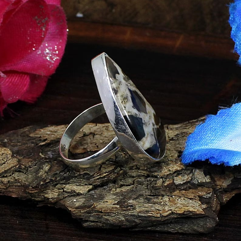 Natural Septarian Gemstone 92.5 Sterling Silver Ring