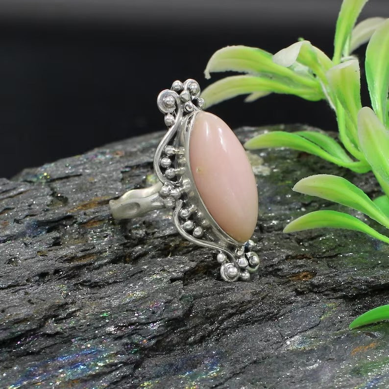 Pink Opal Gemstone 92.5 Sterling Silver Ring