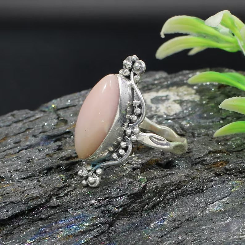 Pink Opal Gemstone 92.5 Sterling Silver Ring