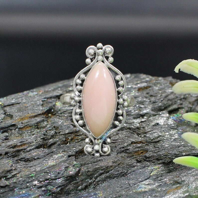 Pink Opal Gemstone 92.5 Sterling Silver Ring