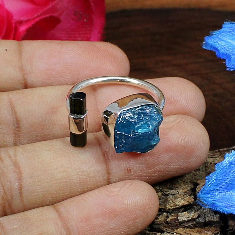 Neon Apatite Gemstone 92.5 Sterling Silver Ring