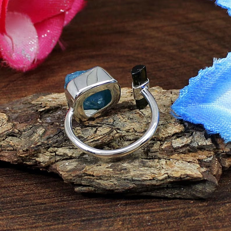 Neon Apatite Gemstone 92.5 Sterling Silver Ring