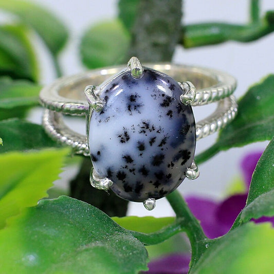 Dendritic Opal Gemstone 92.5 Sterling Silver Ring