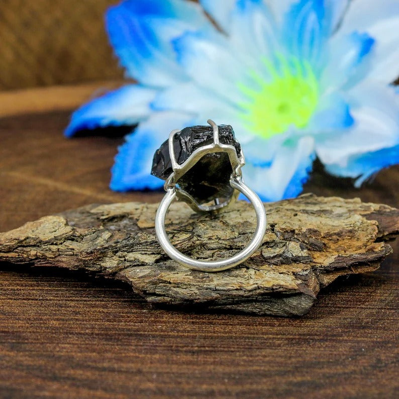 Raw Smoky Quartz Gemstone 92.5 Sterling Silver Ring