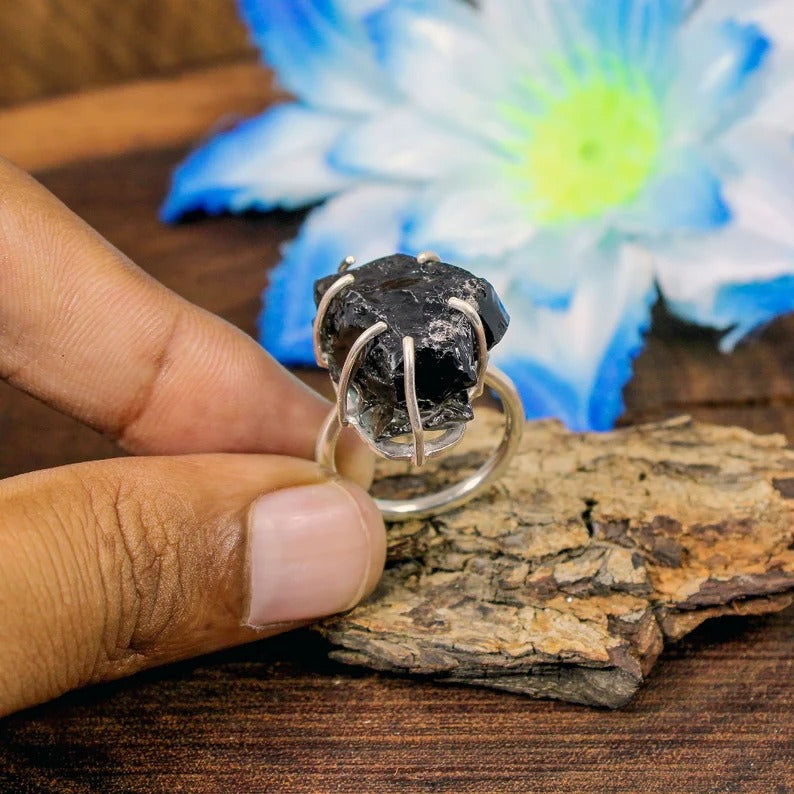 Raw Smoky Quartz Gemstone 92.5 Sterling Silver Ring