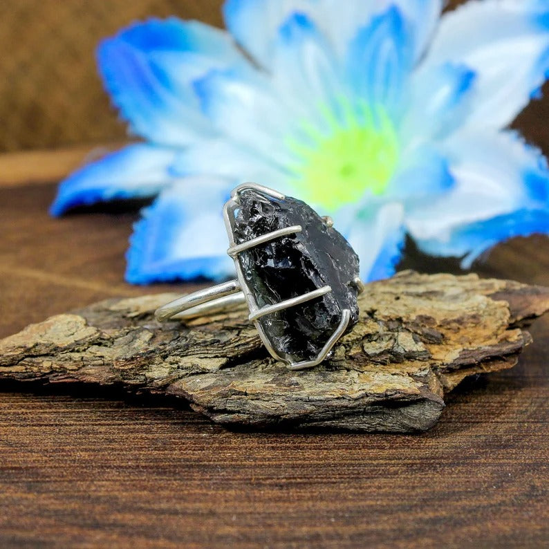 Raw Smoky Quartz Gemstone 92.5 Sterling Silver Ring