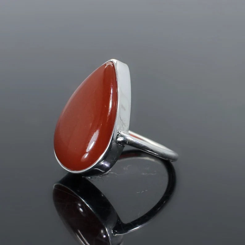 Natural Red Onyx Gemstone 92.5 Sterling Silver Ring