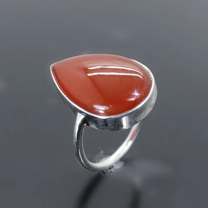 Natural Red Onyx Gemstone 92.5 Sterling Silver Ring