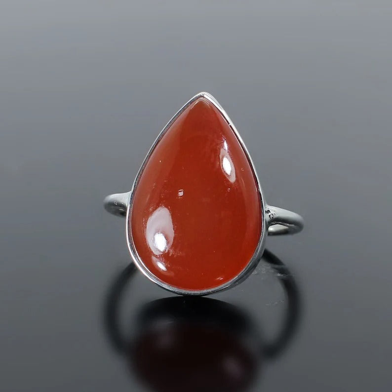 Natural Red Onyx Gemstone 92.5 Sterling Silver Ring